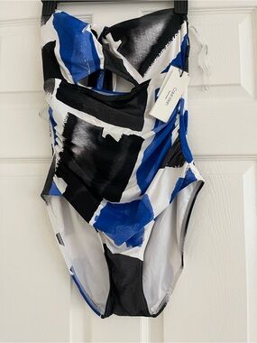 Calvin Klein Blue, Black & White Girls' One-Piece Swimsuit